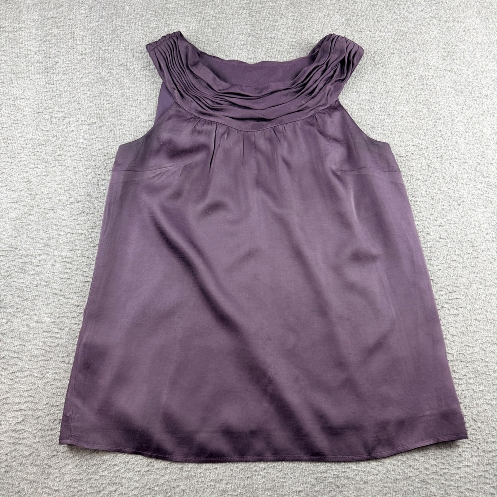 Ann Taylor Loft Women's S Small Purple Pleated Neck Sleeveless Blouse Top